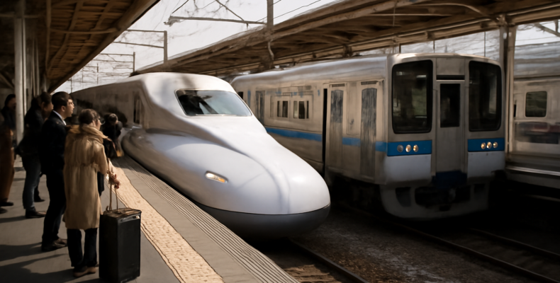 Perbandingan kereta di Jepang: Shinkansen dan kereta lokal di stasiun
